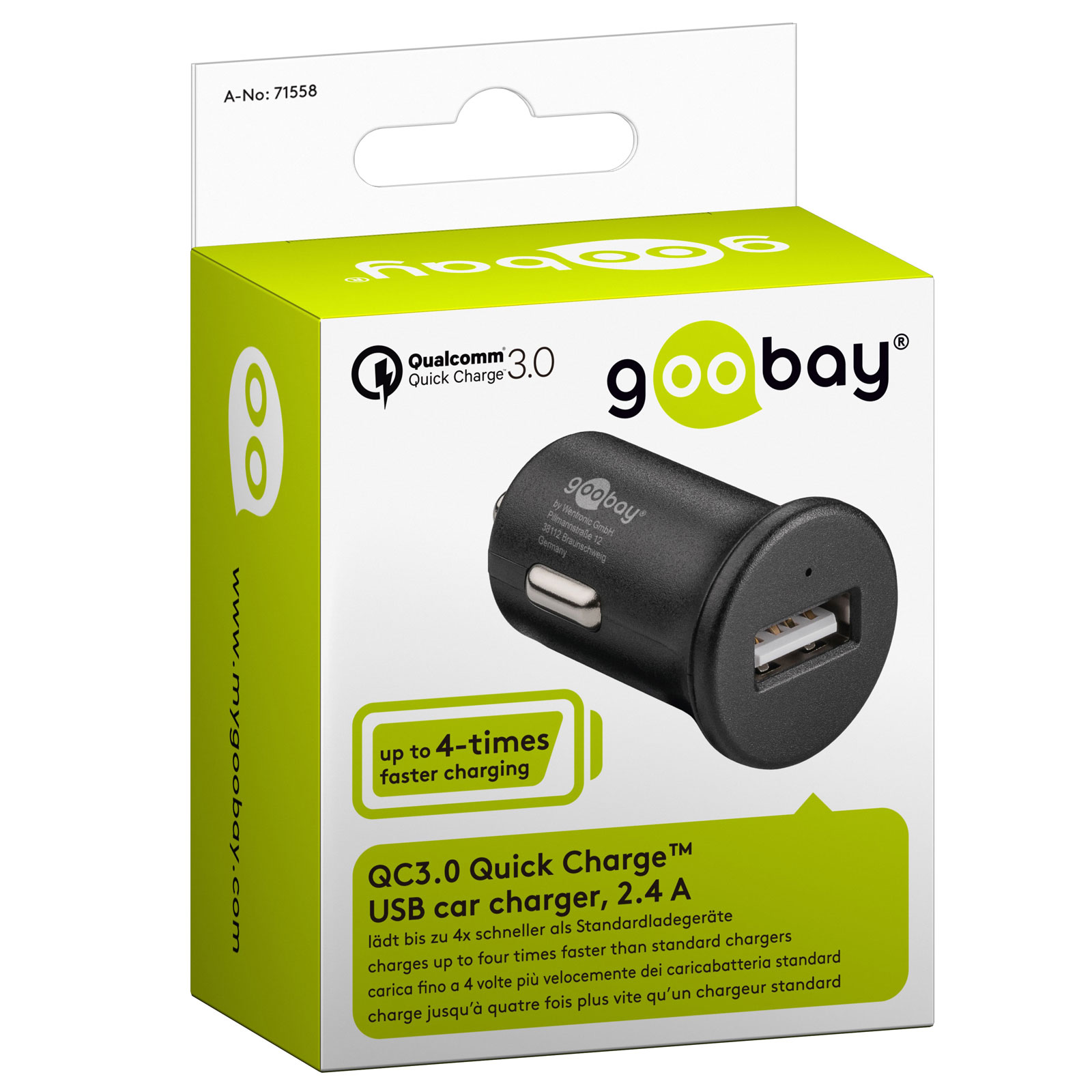 Goobay Chargeur rapide USB 2.4A sur prise allume-cigare (noir) pas