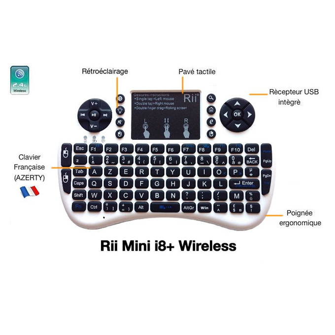 Rii Mini i8 Wireless (AZERTY) - Mini Clavier français, Ergonomique