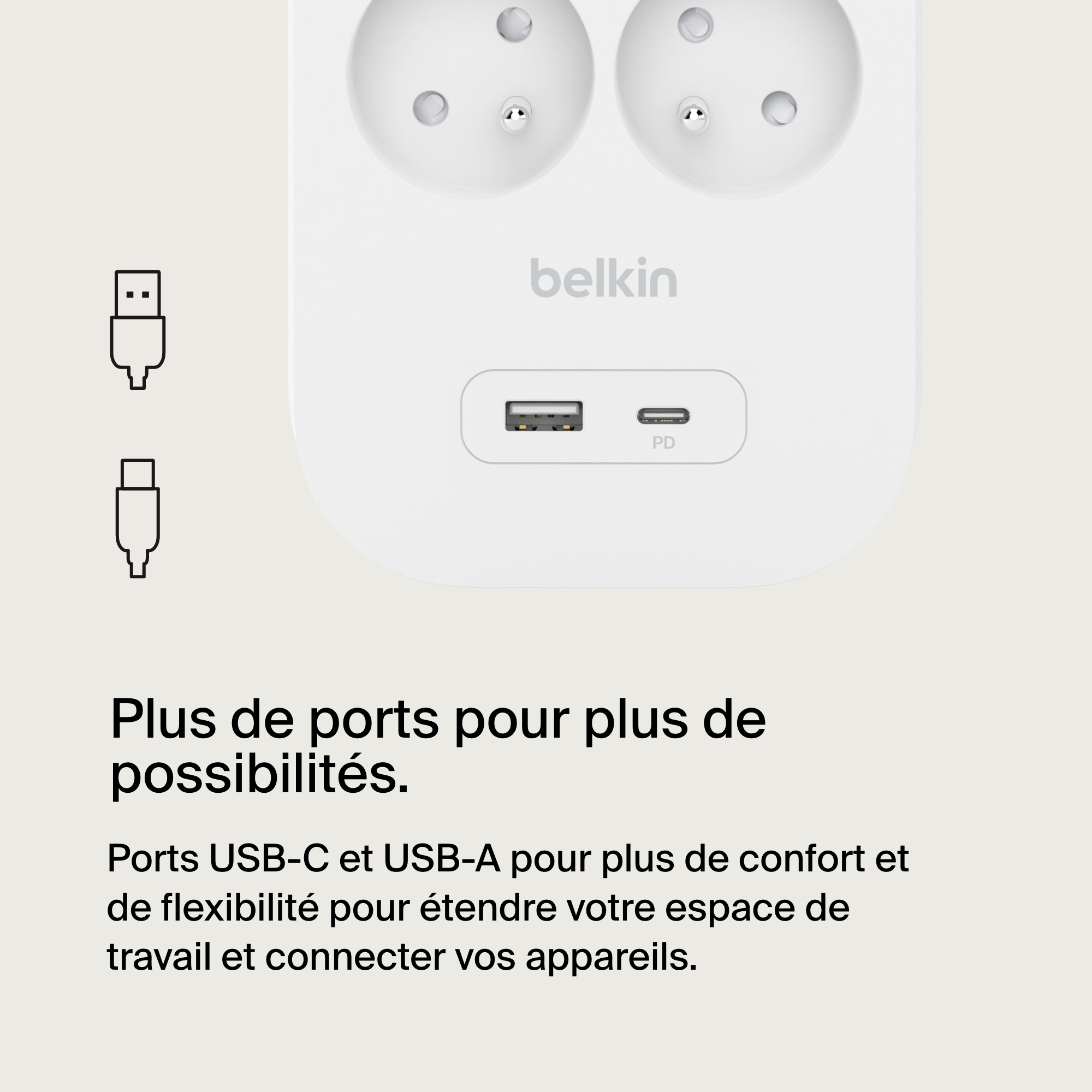 Belkin Parafoudre 8 prises + USB-C et USB-A pas cher 
