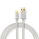 Nedis Câble USB-C / USB-A - 3 m Nylon/Tressé - Aluminium pas cher