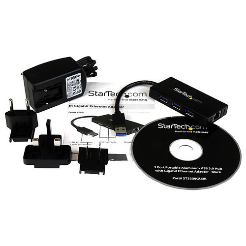 StarTech.com Hub USB 3.0 portable à 3 ports avec câble intégré et port Gigabit Ethernet - Aluminium pas cher