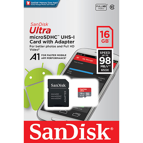 SanDisk Ultra Android microSDHC 16 Go + Adaptateur SD pas cher
