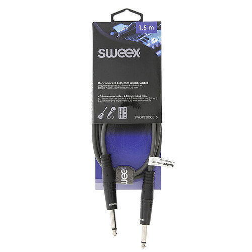 Sweex Câble Mono Jack 6.35 mm Mâle/Mâle Gris - 1.5 m pas cher