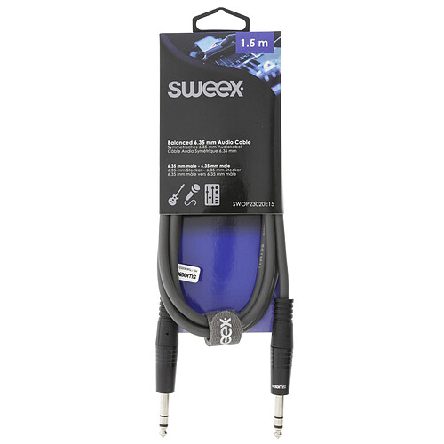 Sweex Câble Stéréo Jack 6.35 mm Mâle/Mâle Gris - 1.5 m pas cher