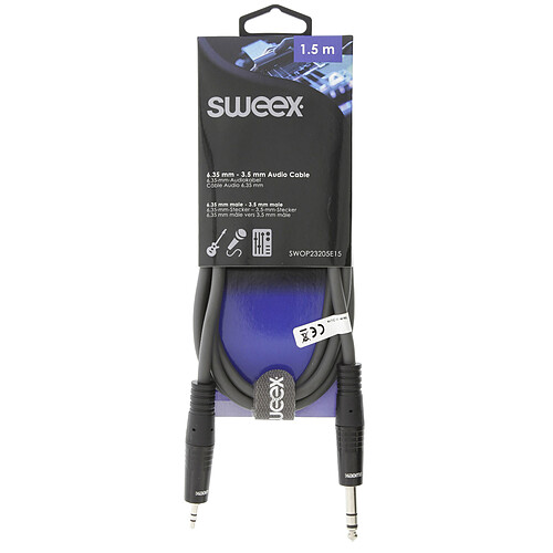 Sweex Câble Stéréo Jack 6.35 mm/3.5 mm Mâle/Mâle Gris - 1.5 m pas cher