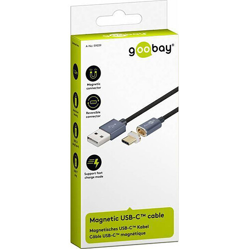 Goobay Câble Magnetic USB-A 2.0 / USB-C Noir pas cher