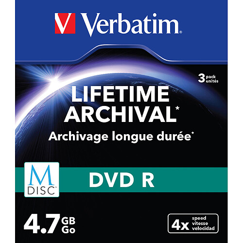 Verbatim MDISC DVD R 4.7 Go (par 3, boitiers Slim) pas cher