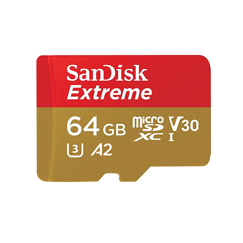 SanDisk Extreme microSDXC UHS-I U3 V30 64 Go + Adaptateur SD (SDSQXA2-064G-GN6AA) pas cher