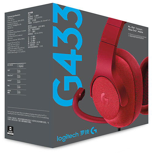 Logitech G433 7.1 Surround Sound Wired Gaming Headset Rouge pas cher
