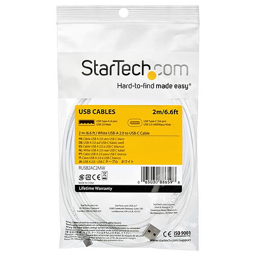 StarTech.com Câble USB-C vers USB 2.0 de 2 m - Blanc pas cher