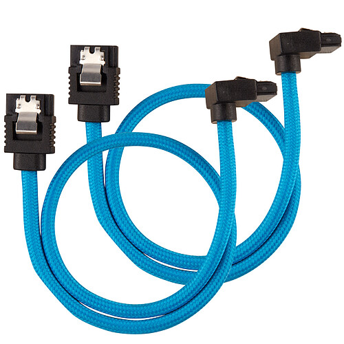 Corsair Câbles SATA Gainés Droits/Coudés 30 cm (coloris bleu) pas cher