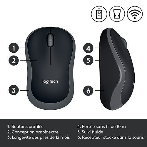 Logitech Wireless Mouse M185 (Gris) (x5) pas cher