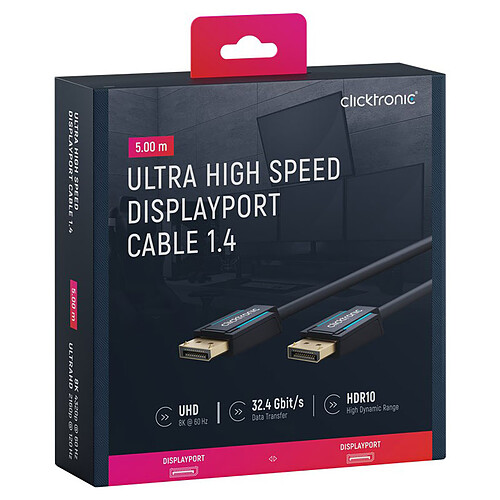 Clicktronic câble DisplayPort 1.4 (5 mètres) pas cher