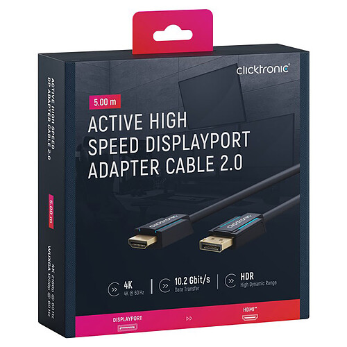 Clicktronic câble adaptateur actif DisplayPort / HDMI 2.0 (5 mètres) pas cher