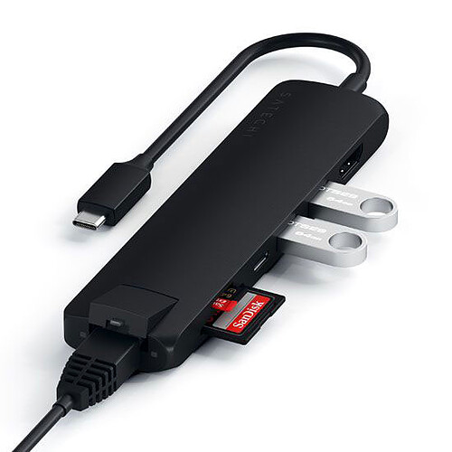 Satechi Hub USB-C Slim multiport 7-en-1 - Noir pas cher