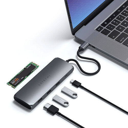 SATECHI Adaptateur USB-C Hybrid multiport - Gris pas cher