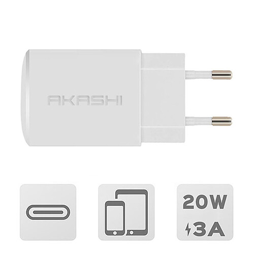 Akashi Chargeur secteur intelligent 3A USB-C 20W Blanc pas cher