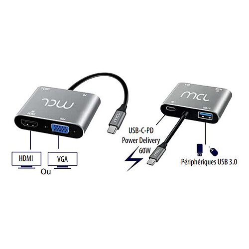 MCL Station d'accueil USB-C vers HDMI 4K ou VGA avec 1x port USB-A 3.0 + 1 port USB-C PD 60W pas cher