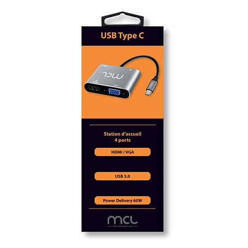 MCL Station d'accueil USB-C vers HDMI 4K ou VGA avec 1x port USB-A 3.0 + 1 port USB-C PD 60W pas cher