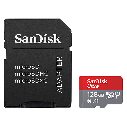 SanDisk Ultra microSD UHS-I U1 128 Go 140 Mo/s + Adaptateur SD pas cher