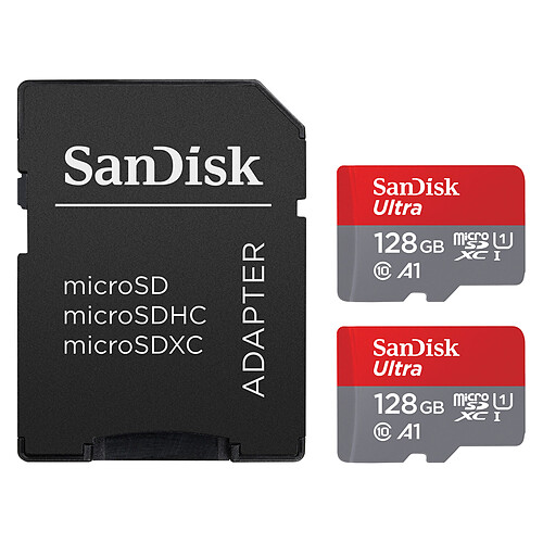 SanDisk Ultra microSD UHS-I U1 128 Go 140 Mo/s (x2) + Adaptateur SD pas cher