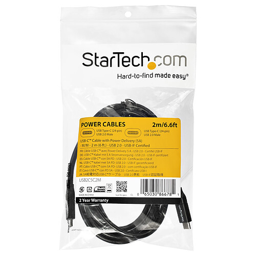 StarTech.com Câble USB-C vers USB-C avec Power Delivery 5A de 2 m - USB 2.0 - Noir pas cher