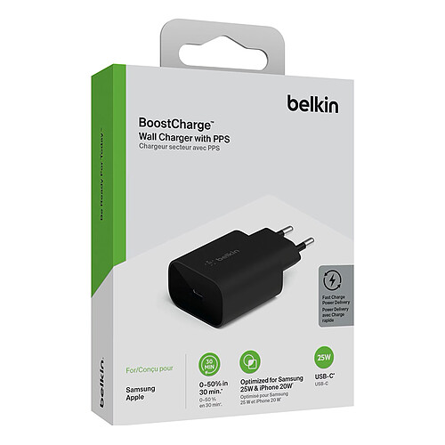 Belkin Chargeur Secteur USB-C 25 W pour iPhone (20 W) et Samsung (25 W) - Noir pas cher