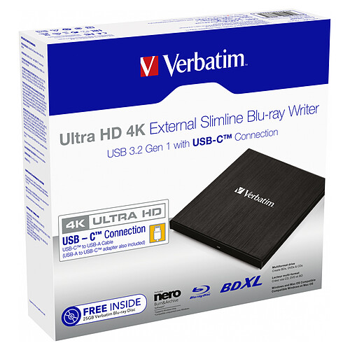 Verbatim Graveur de Blu-ray Ultra HD 4K externe USB-C pas cher