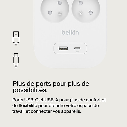 Belkin multiprise parafoudre 4 prises secteur avec 1 port USB-C et 1 port USB-A pas cher