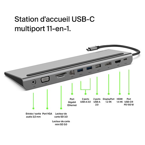 Belkin Station d'accueil USB-C pour 2 écrans 11 en 1, passtrhough 100W pas cher