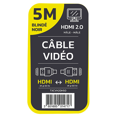 TEXTORM Câble HDMI 2.0 blindé - Mâle/Mâle - 5 M pas cher