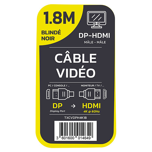 TEXTORM Câble DisplayPort vers HDMI blindé 4K - Mâle/Mâle - 1.8m pas cher