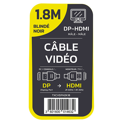 TEXTORM Câble DisplayPort vers HDMI blindé 4K - Mâle/Mâle - 1.8 M pas cher