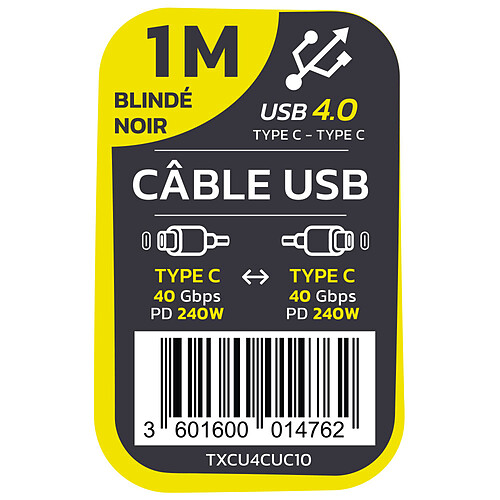 TEXTORM Câble USB-C 4.0 40 Gbps - Mâle/Mâle - 1 M pas cher