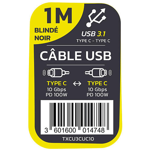 TEXTORM Câble USB-C 3.1 Gen 2 (10 Gbps) - Mâle/Mâle - 1 M pas cher
