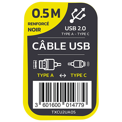 TEXTORM Câble USB-C vers USB-A 2.0 - Mâle/Mâle - 50 CM pas cher
