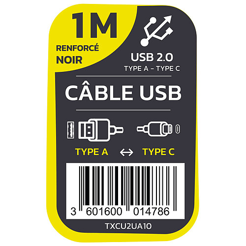 TEXTORM Câble USB-C vers USB-A 2.0 - Mâle/Mâle - 1 M pas cher