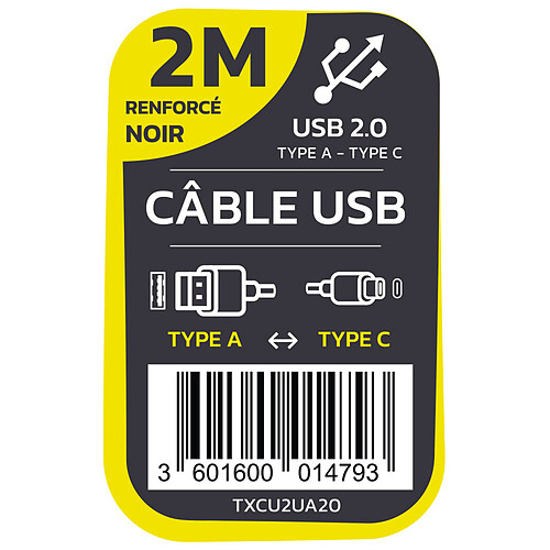 TEXTORM Câble USB-C vers USB-A 2.0 - Mâle/Mâle - 2 M pas cher