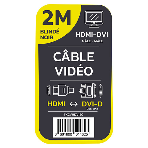 TEXTORM Câble HDMI vers DVI-D Dual-Link blindé - Mâle/Mâle - 2 M pas cher