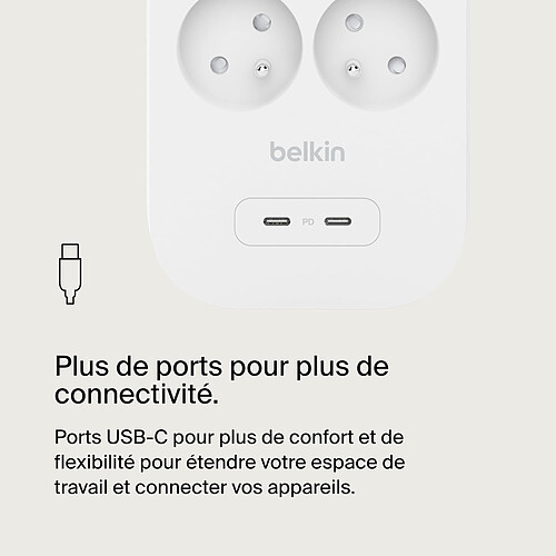 Belkin multiprise parafoudre (8 prises secteur + 2 prises USB-C) pas cher