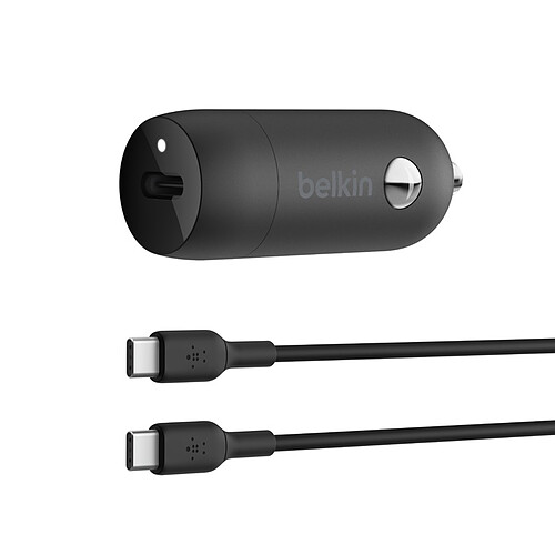 Belkin Chargeur de voiture 1 port USB-C (30 W) sur prise allume-cigare avec câble USB-C (Noir) pas cher