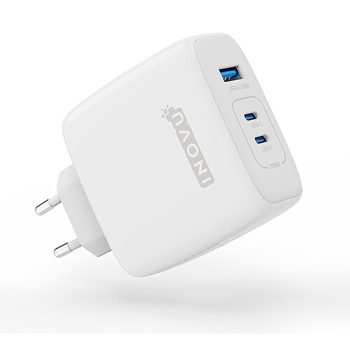 INOVU Chargeur Secteur USB-C 100 W Power Delivery GaN + TEXTORM Câble USB-C 3.1 Gen 2 (10 Gbps) - Mâle/Mâle - 1 M x2 pas cher