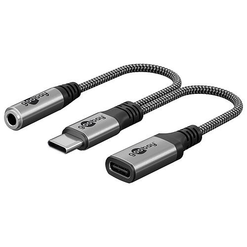 Goobay Câble USB-C vers USB-C + Jack 3.5 mm (M/F) - 1.5 m - Noir/Gris pas cher