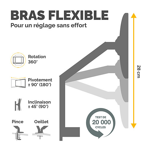 Fellowes Bras porte-écran simple Platinum Series - Blanc pas cher