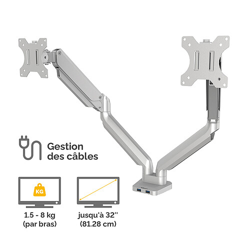 Fellowes Bras porte-écrans double Platinum Series - Argent pas cher