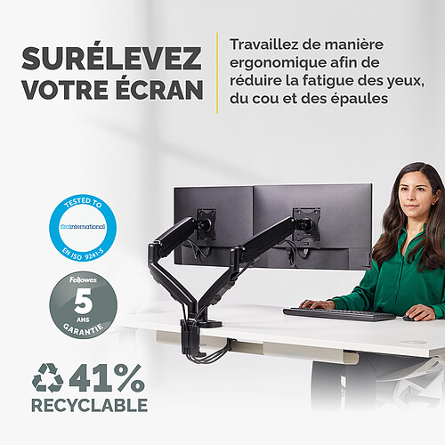 Fellowes Bras porte écran double EPPA Noir pas cher