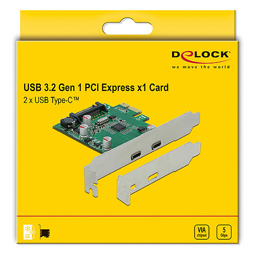 DeLock Carte Contrôleur PCI Express vers 2 ports USB-C 3.0 pas cher