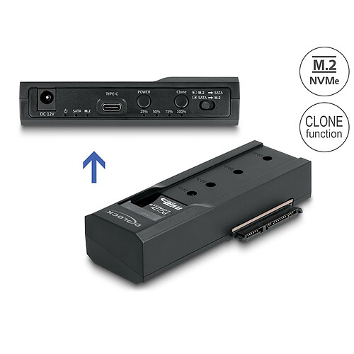 DeLock Convertisseur USB-C pour 1x SSD M.2 NVMe + 1x SATA SSD / HDD avec fonction de Clonage pas cher