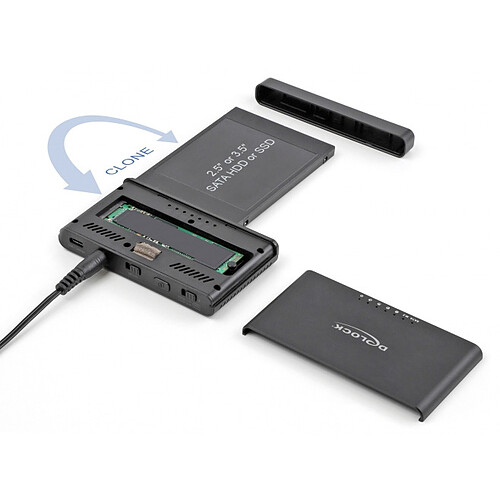 DeLock Convertisseur avec couvercle USB-C pour 1x SSD M.2 NVMe + 1x SATA SSD / HDD avec fonction de Clonage pas cher