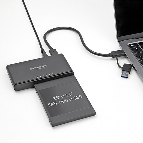 DeLock Convertisseur avec couvercle USB-C pour 1x SSD M.2 NVMe + 1x SATA SSD / HDD avec fonction de Clonage pas cher